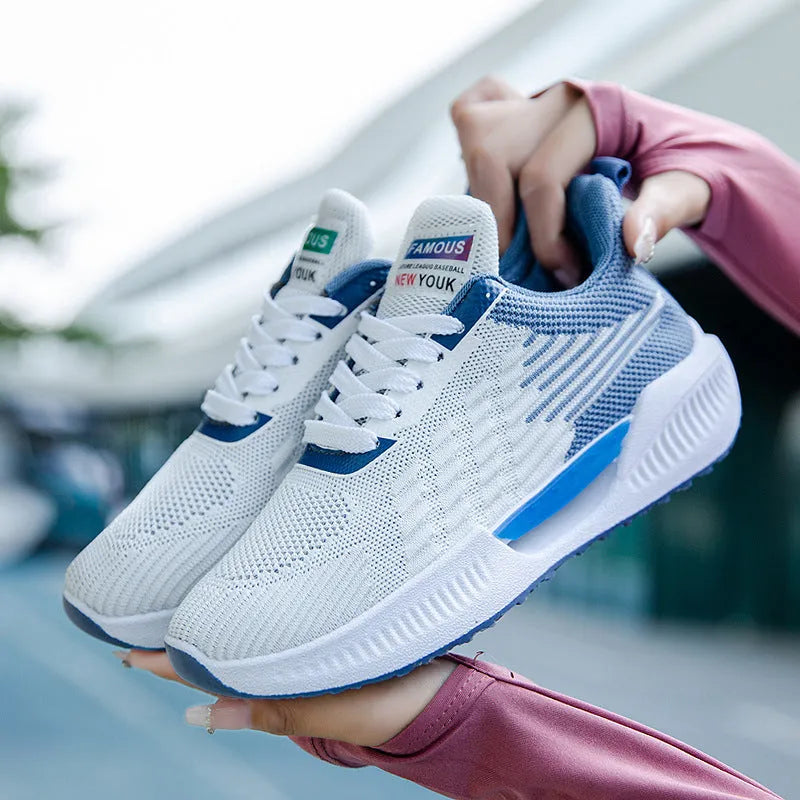 Men's breathable mesh sports shoes in blue, gray, or green with round toe and plastic injection moulded sole
