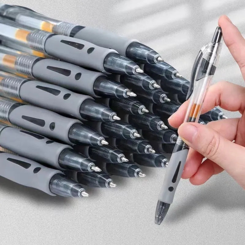 0.5mm gel pen with plastic barrel in black, red and blue ink colour options