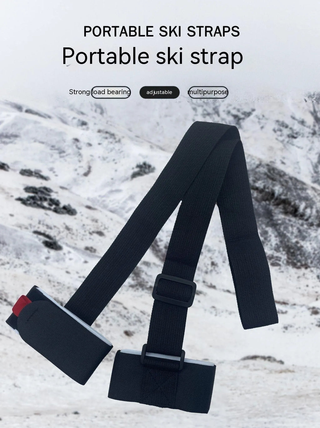 Adjustable skiing bandage shoulder strap with hook and loop fastening in four colour options
