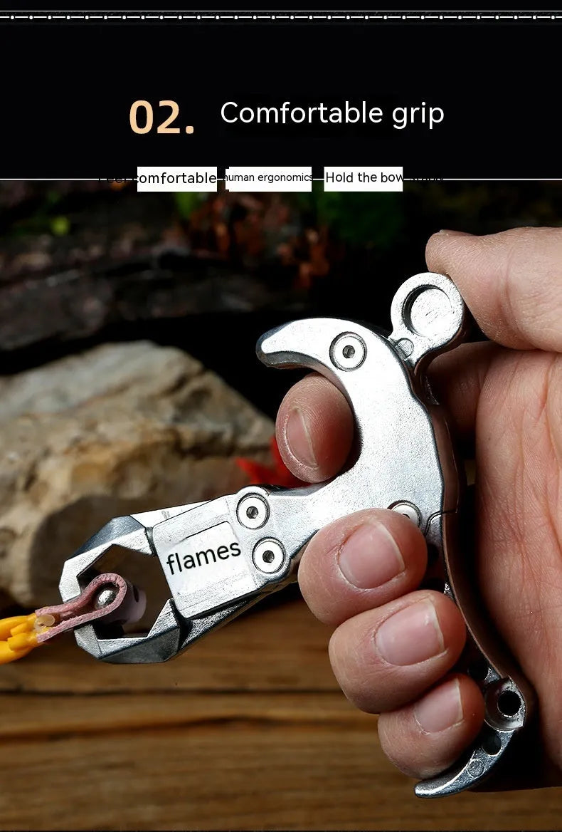 Zinc alloy archery release aid with two-axis harpoon clip and stainless steel components