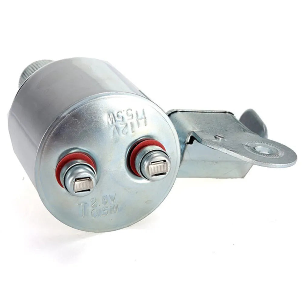 Silver bicycle dynamo generator light with friction drive mechanism and waterproof housing for 12V lighting systems