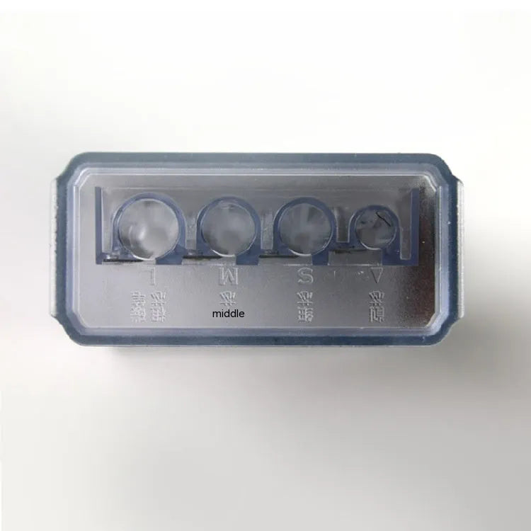 Geometric plastic pencil sharpener with four holes for different pencil sizes, includes screwdriver