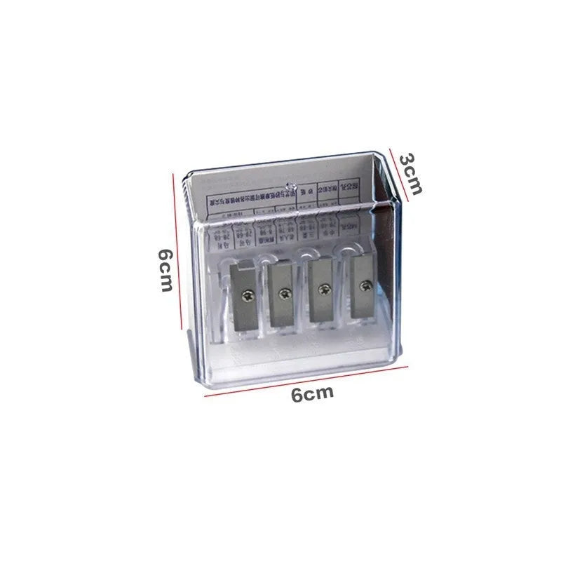 Geometric plastic pencil sharpener with four holes for different pencil sizes, includes screwdriver