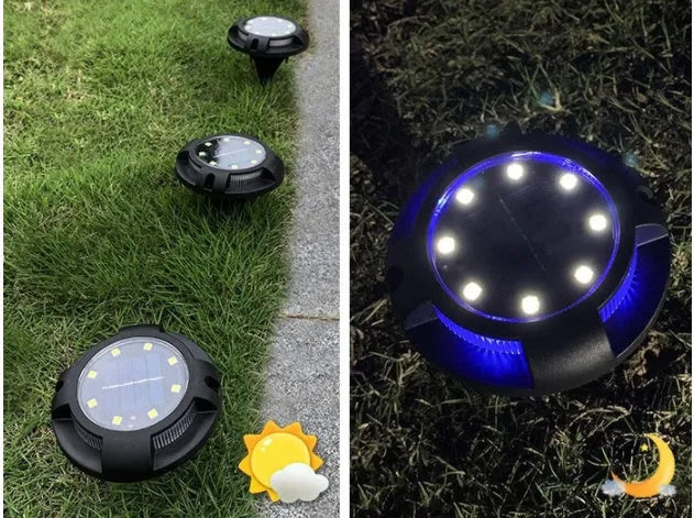 Black LED solar underground lawn light, 11 x 4 x 13cm, ABS and PP body, cold white and seven-colour light