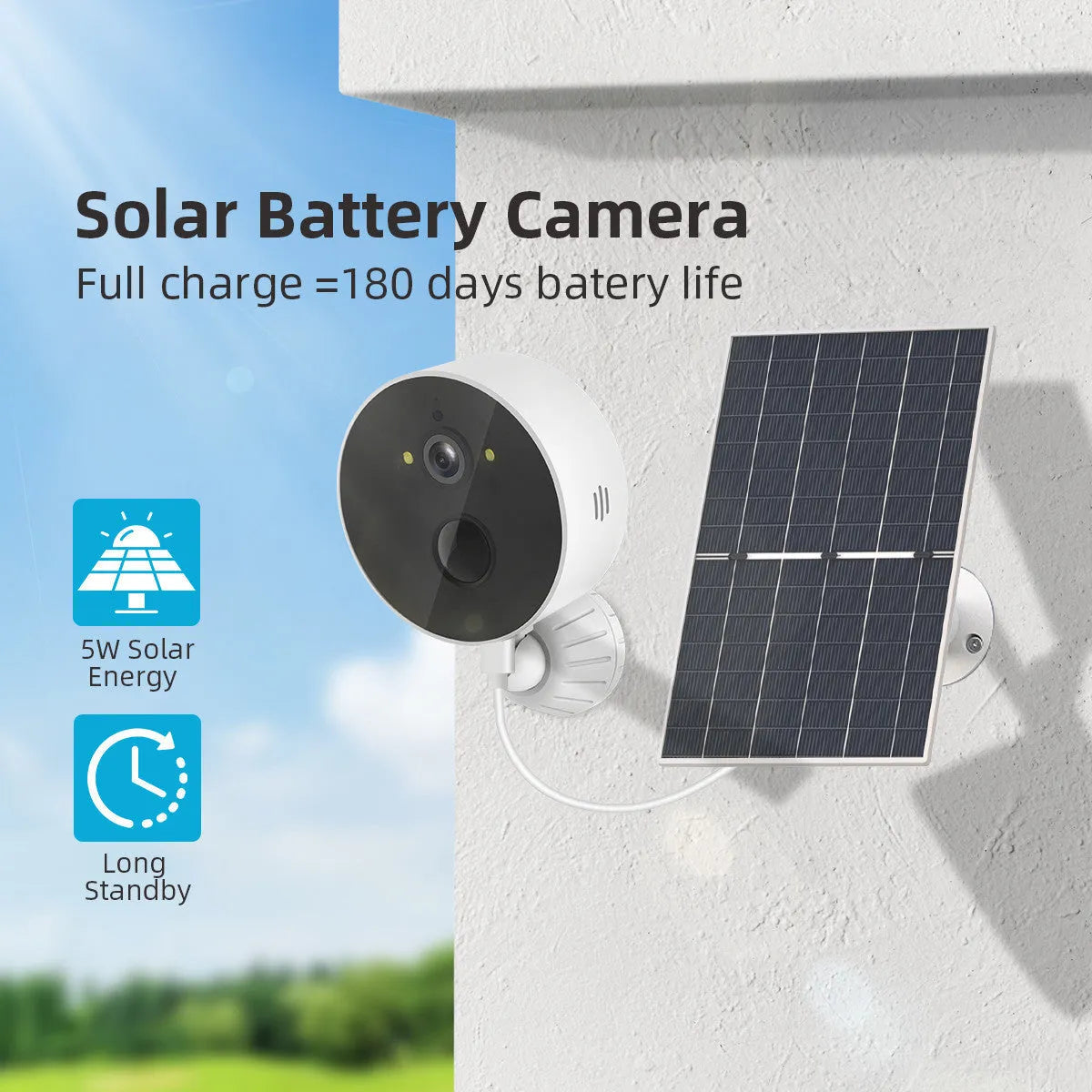 Solar panel and 1080P outdoor security camera for wire-free garden and perimeter monitoring