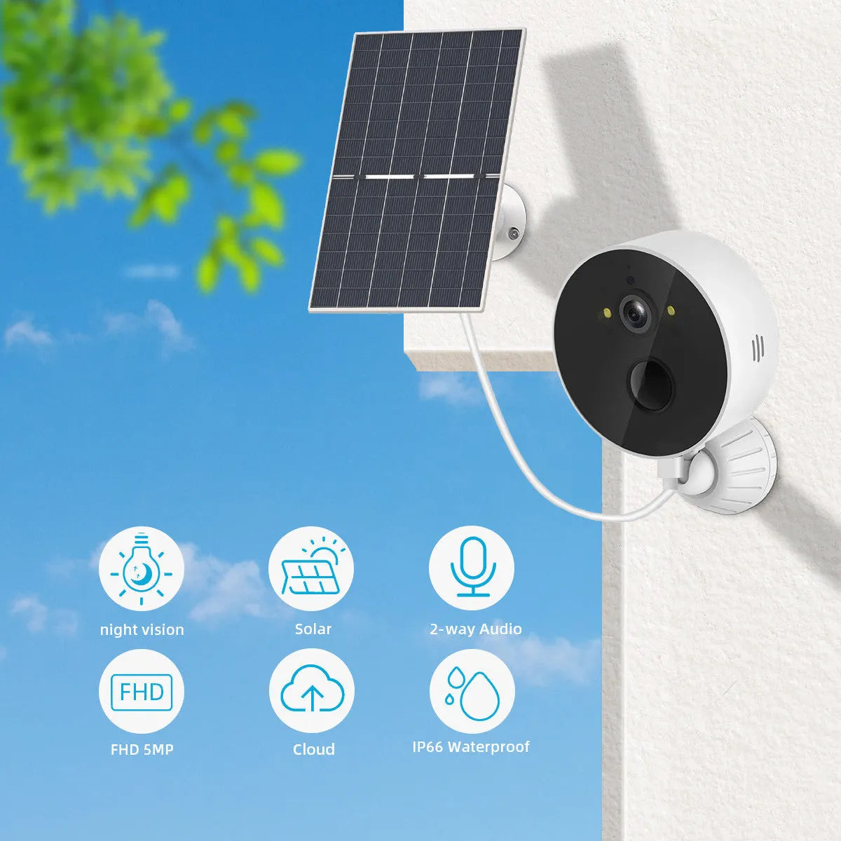 Solar panel and 1080P outdoor security camera for wire-free garden and perimeter monitoring