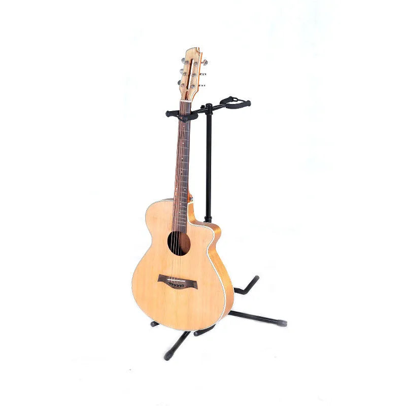 Vertical black iron guitar stand with two adjustable heads for western string instruments
