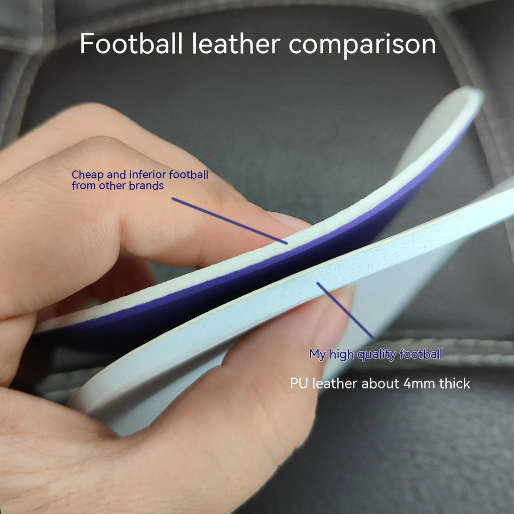 Fluorescent green Size 5 football with seamless thermal adhesive patch construction.