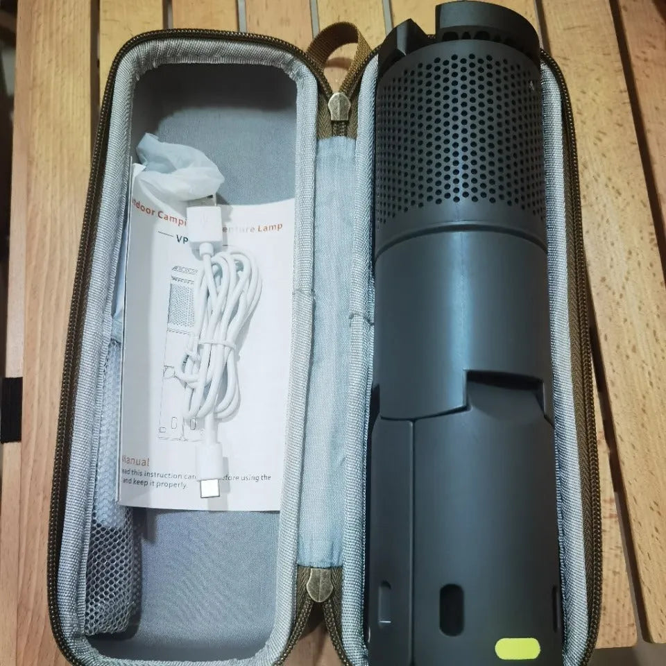 Portable LED camping lantern in off white or dark grey with button switch