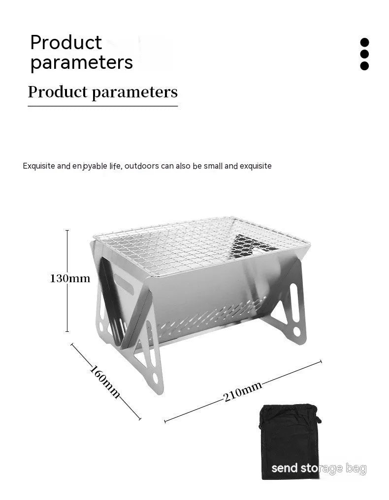 Outdoor folding stainless steel barbecue oven with large grill plate and storage bag