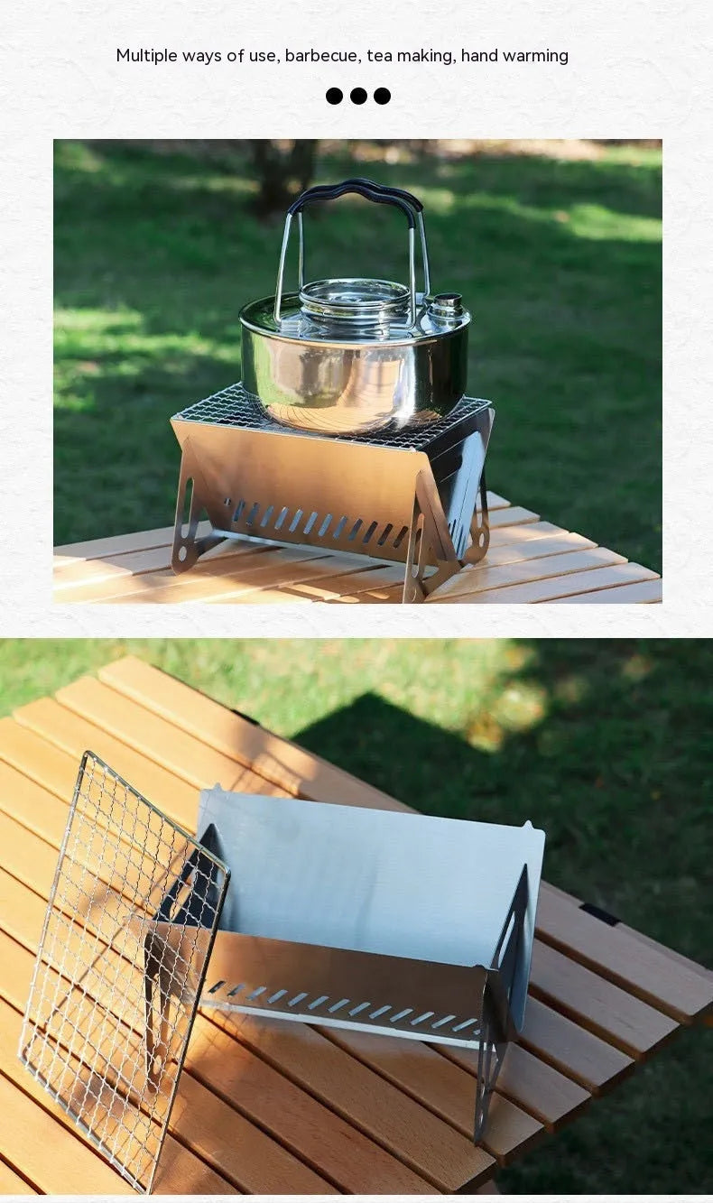 Outdoor folding stainless steel barbecue oven with large grill plate and storage bag