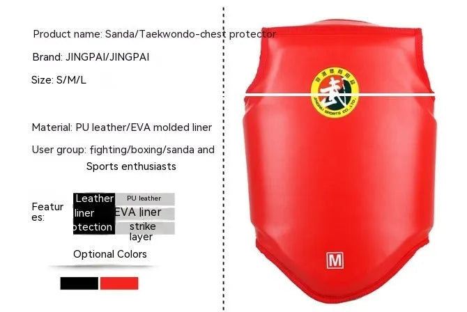 Red boxing helmet with integrated chest protector for fighting training
