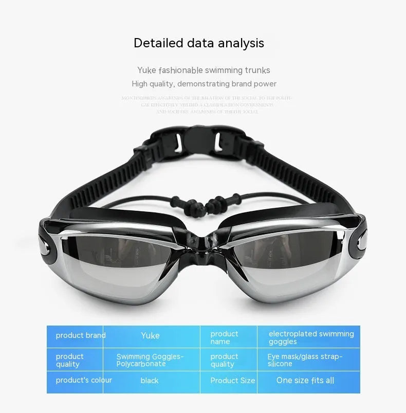 Men's black polyester swimming set with goggles, cap and mesh bag