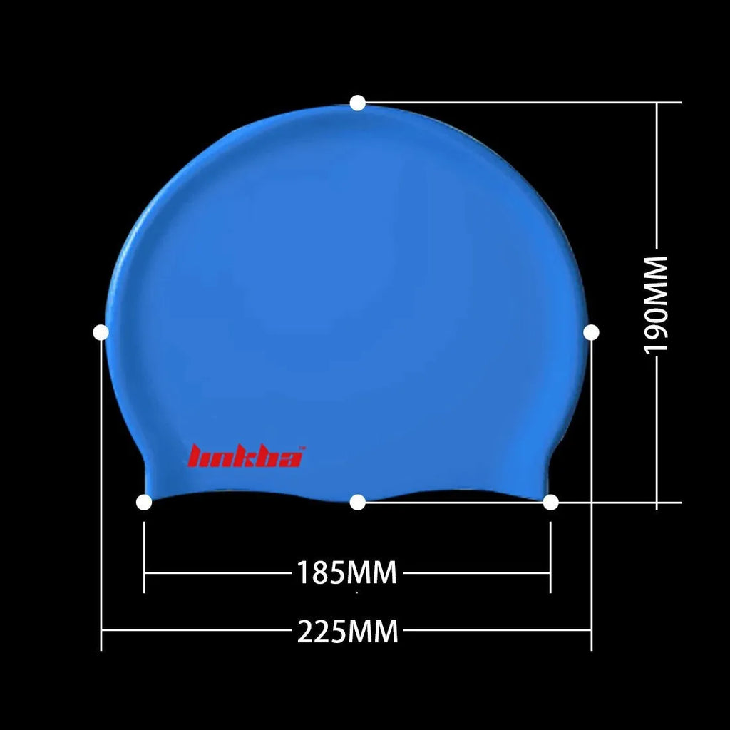 Silicone swimming cap with earmuff design and letter pattern in multiple colour options