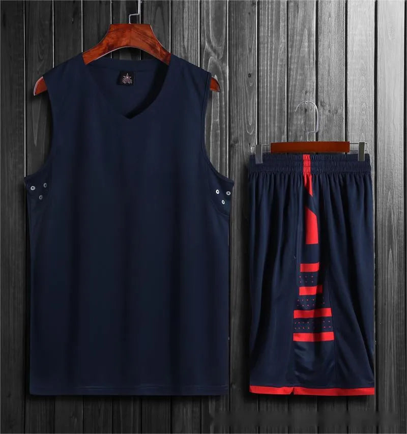 Chemical fibre blend basketball training vest and pants set in black or white colours with extended size range