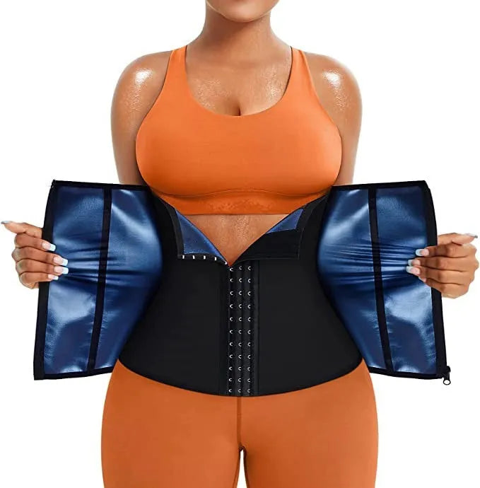 Blue adjustable neoprene sports belly band for waist shaping and abdominal support.