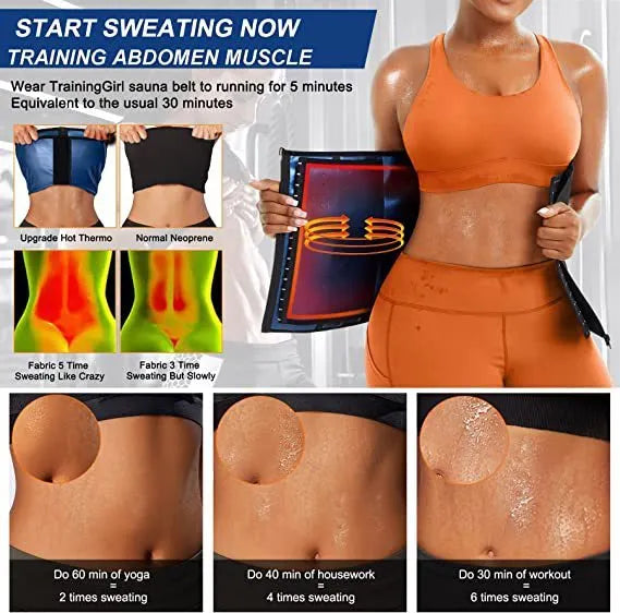 Blue adjustable neoprene sports belly band for waist shaping and abdominal support.