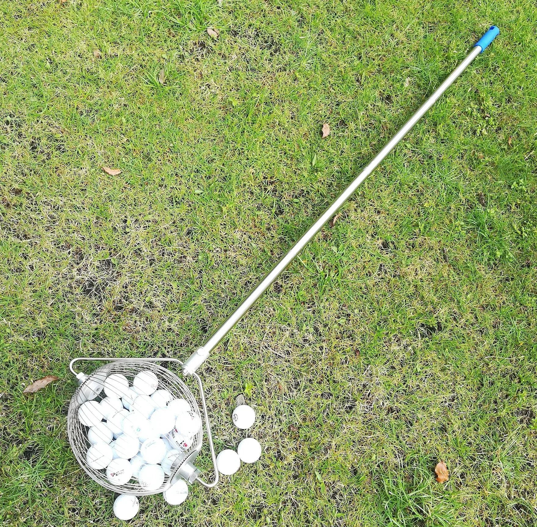 Stainless steel golf ball picker with metallic finish for retrieving balls from water hazards