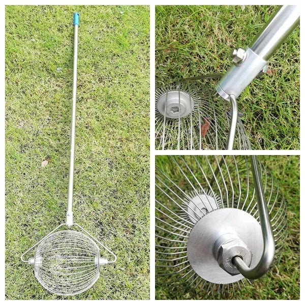 Stainless steel golf ball picker with metallic finish for retrieving balls from water hazards