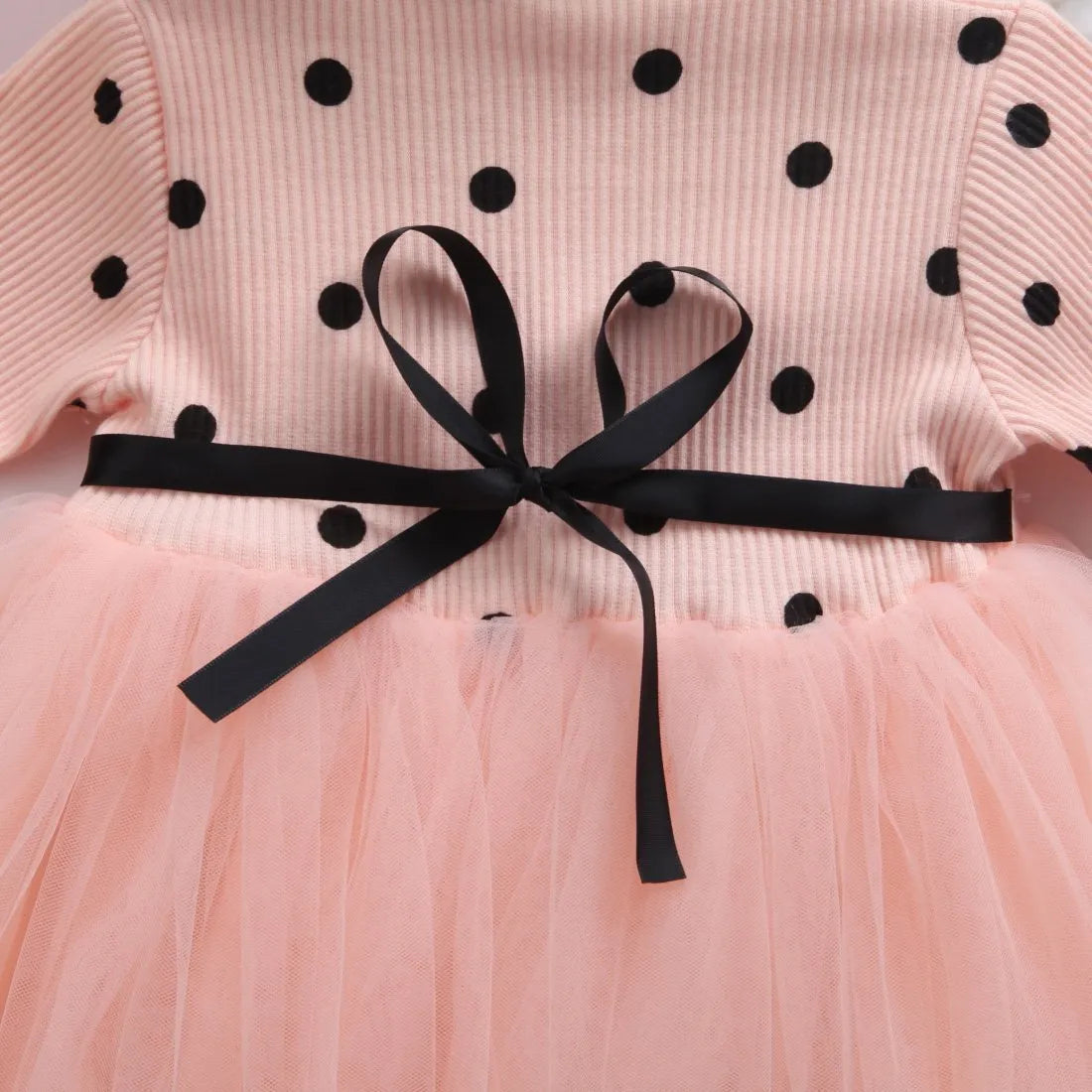 Baby girl's long sleeve lace tutu dress in black, pink, or white for birthdays and christenings