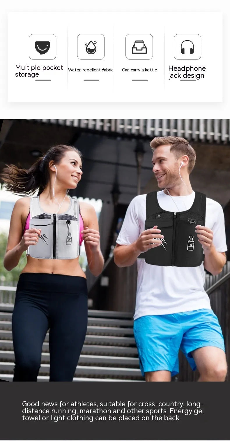 Breathable mesh sports running vest with integrated mobile phone storage pocket
