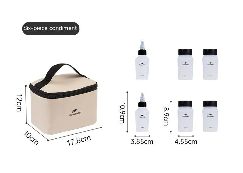 Naturehike six-piece plastic seasoning bottle set for outdoor cooking and camping