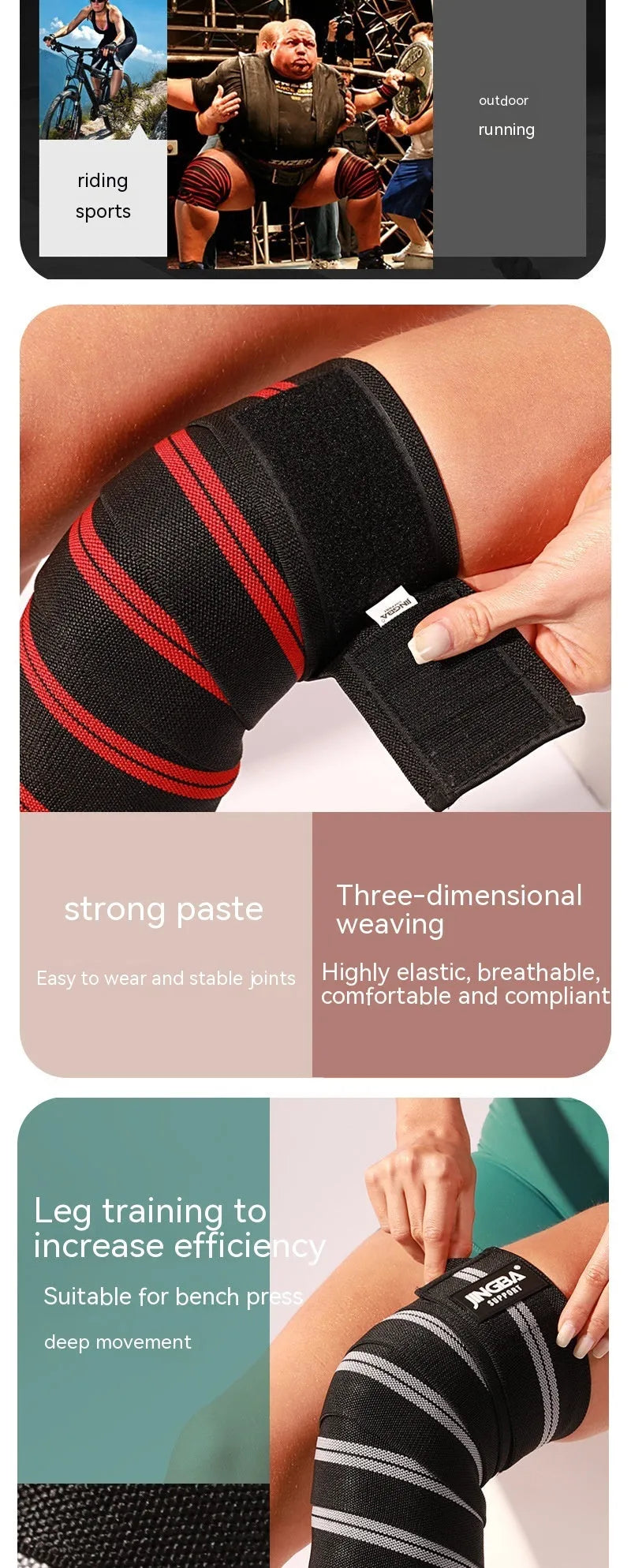Adjustable free-size knee pads for sports, shown in blue, for weightlifting and cycling.