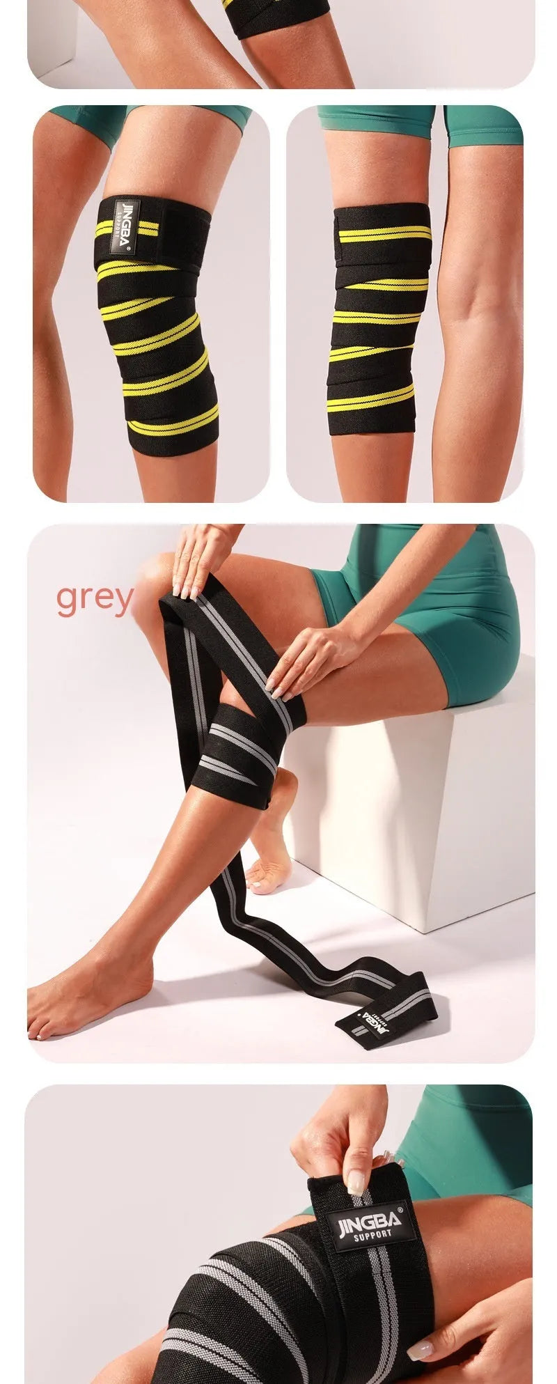Adjustable free-size knee pads for sports, shown in blue, for weightlifting and cycling.