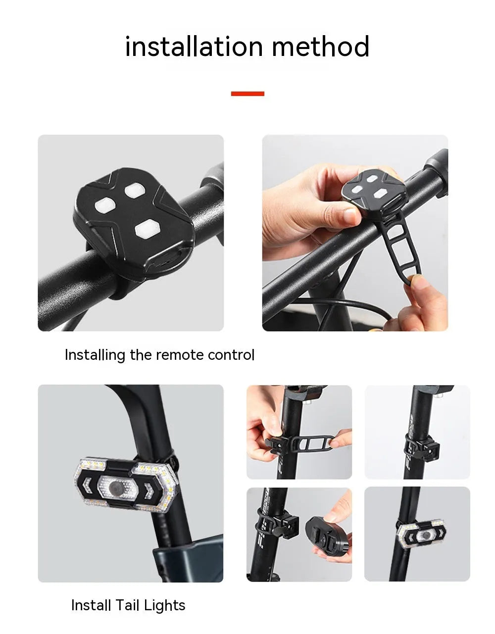 Black wireless remote control motorcycle LED taillight with USB charging port