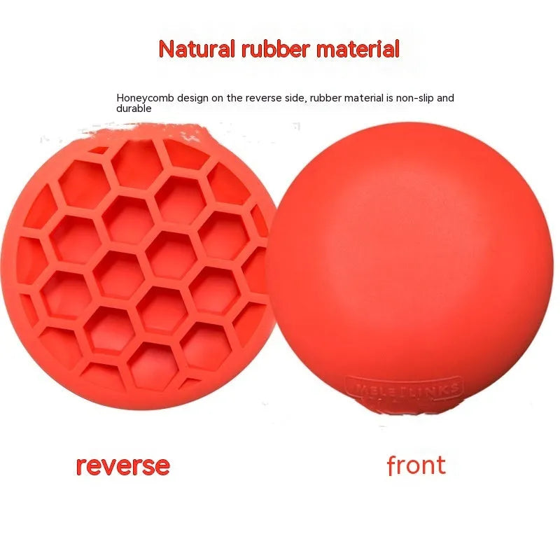 Orange natural rubber golf training mat for swing practice with centre of gravity design