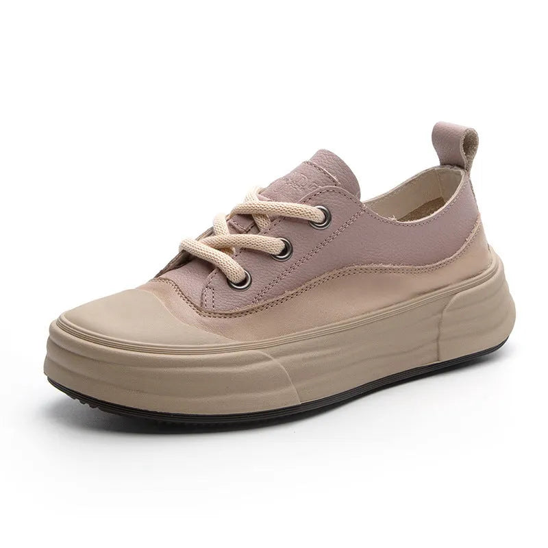 Women's matcha green leather platform sneakers with round toe and front laces on a white background.