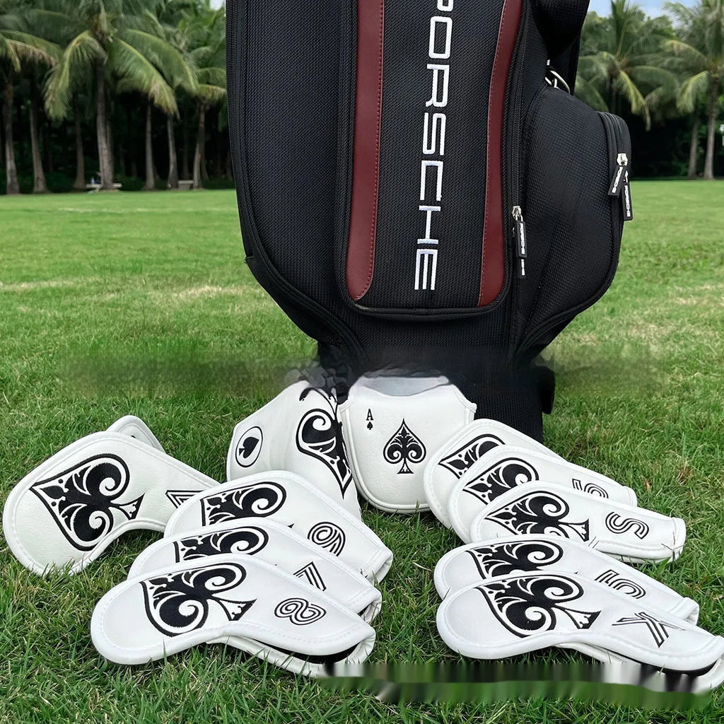 Flexible PU golf putter sleeve cover for club head protection, shown in one of three available colour options.
