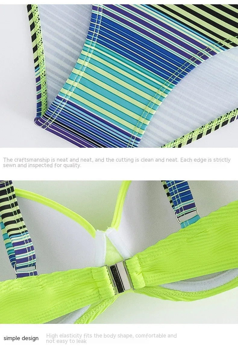 Green printed women's halter bikini with briefs bottoms on white background
