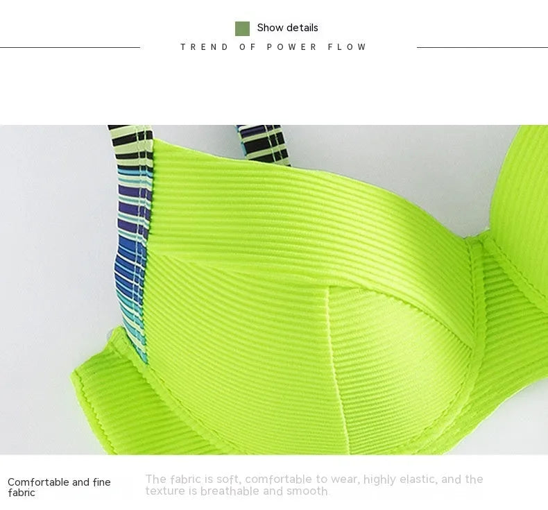 Green printed women's halter bikini with briefs bottoms on white background