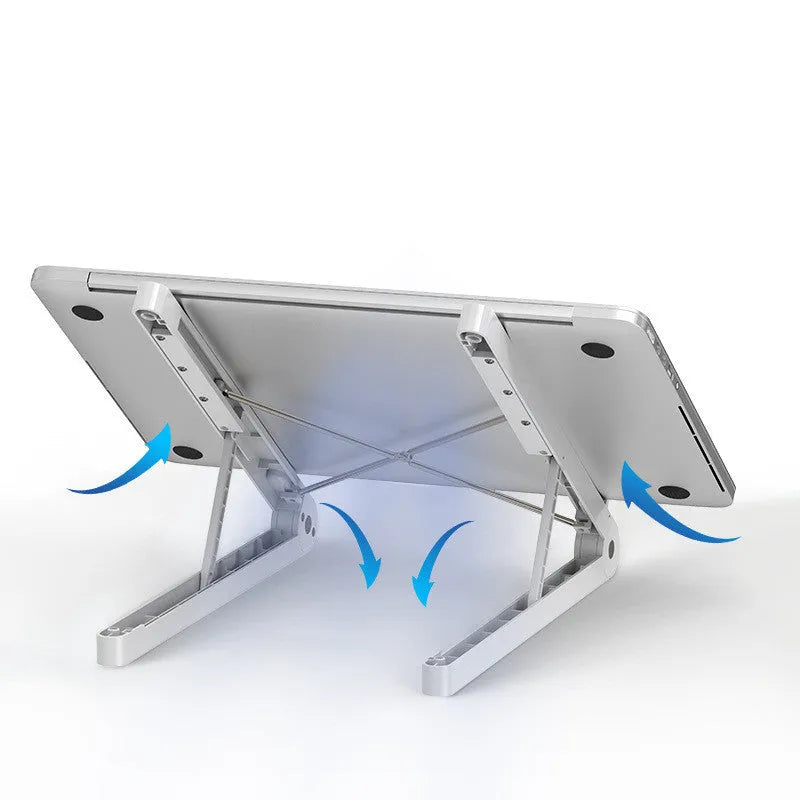 Folding ABS notebook stand in White or Black, 32 * 275MM, for desktop laptop use.