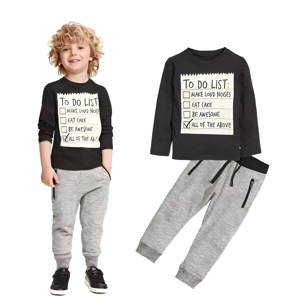 Boys cotton casual clothing set with long sleeve T-shirt and pants for 3-7 year olds