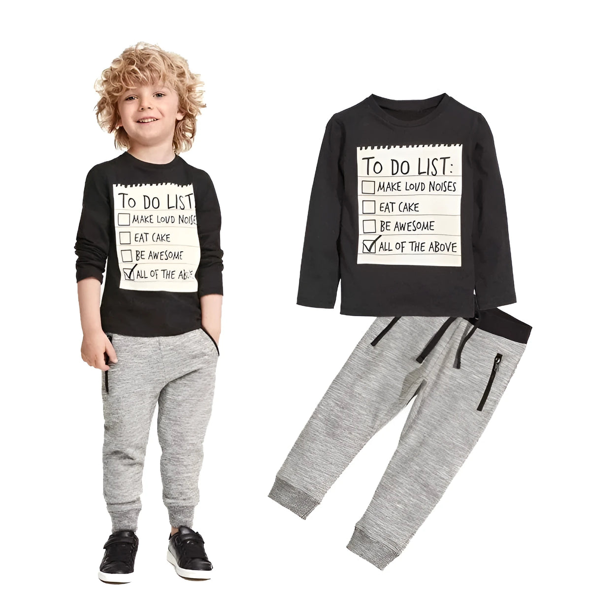 Boys cotton casual clothing set with long sleeve T-shirt and pants for 3-7 year olds