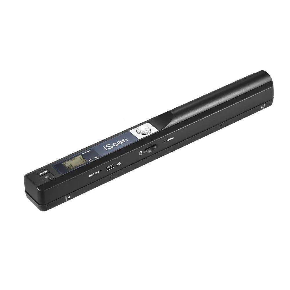 Handheld plastic scanner shown in black, blue, green, red, and silver colour options.