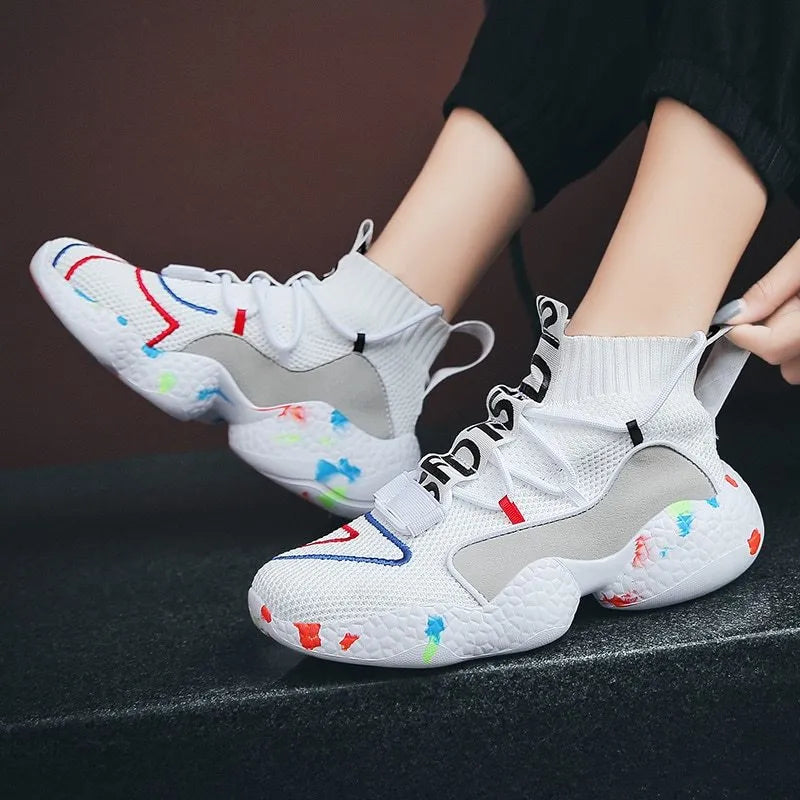 Men's camouflage pattern vulcanise sneakers with mesh cloth upper and rubber sole