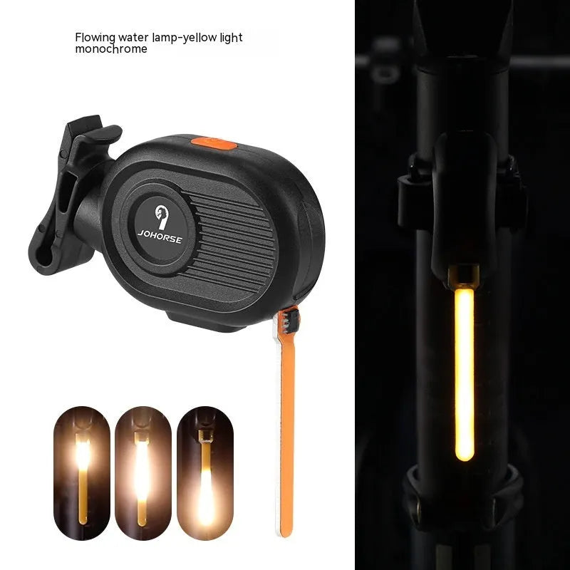 Bicycle tail light showing waterfall LED lighting effect in available colours with Type-C charging port