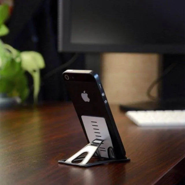 Black card phone holder, lazy bracket desk stand, 8.5cm by 5cm, universal phone fit