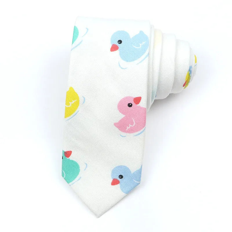 Korean style narrow cotton bow tie with cartoon print pattern in casual men's accessory