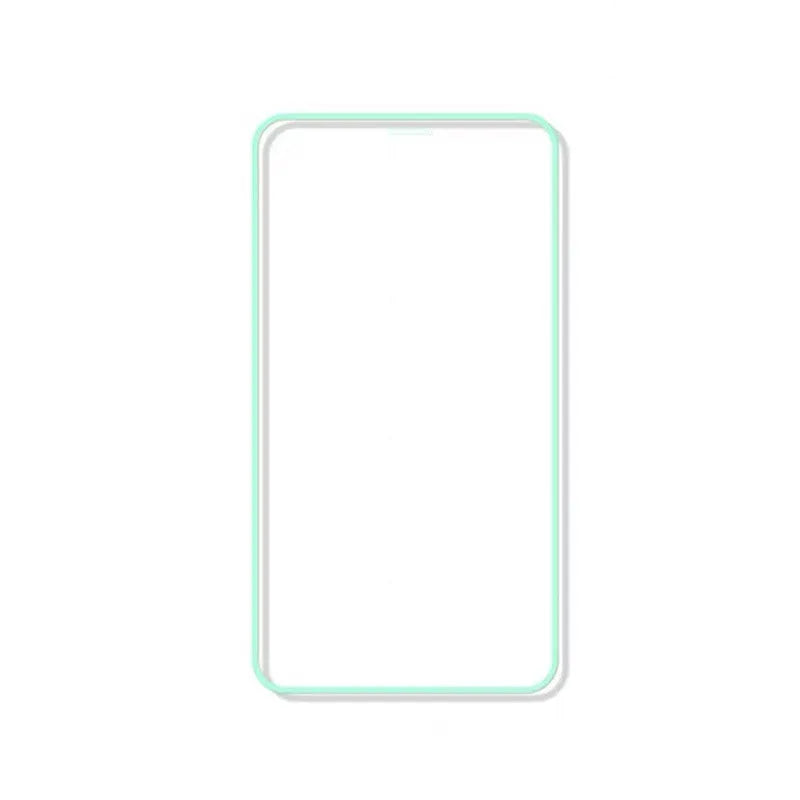 Luminous full cover tempered glass screen protector for iPhone showing glow effect in dark setting