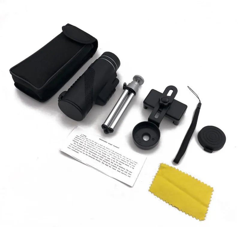 Black 40x60 HD monocular telescope with compact design and waterproof construction