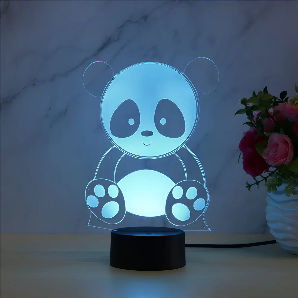 Panda 3 seven colour changing night light with touch and remote control on an ABS base.