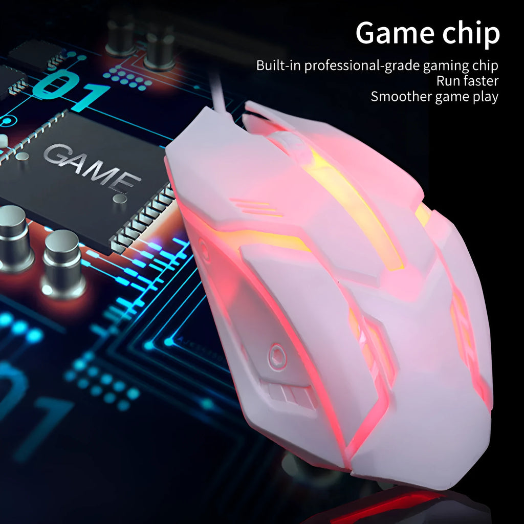 Wired computer mouse with luminous glow effect in black or white colour with USB cable