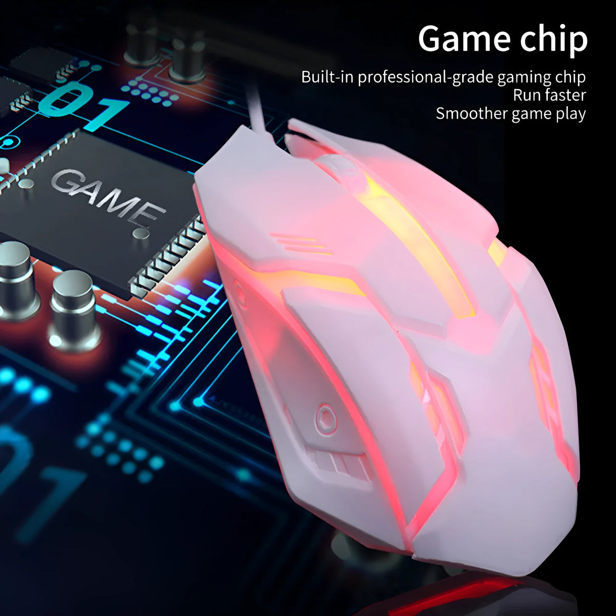 Wired computer mouse with luminous glow effect in black or white colour with USB cable