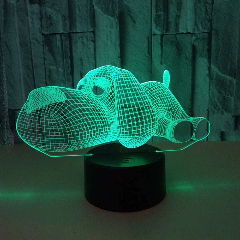 Doggo desktop lamp showing 3D illusion dog design with multicolour LED lighting