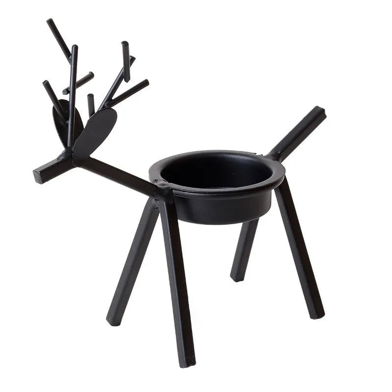 Black iron Christmas deer candlestick holder with elk bracket design for festive table decoration