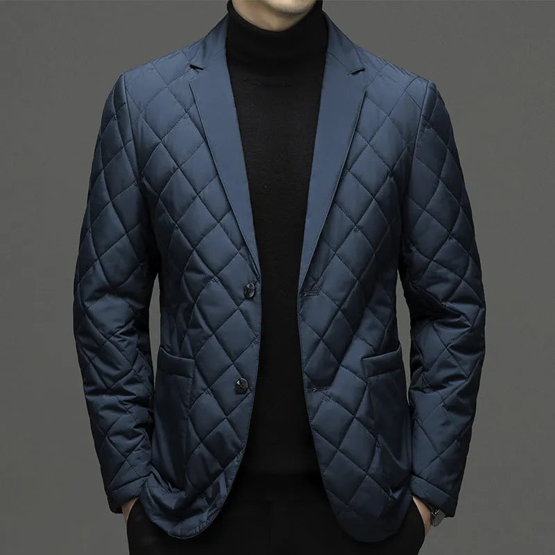 Men's thick winter jacket with lapel collar in black, shrimp blue, or dark grey colours
